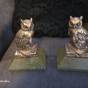 Pair of Hollywood Regency Gold Gilt Owl Bookends by Borghese